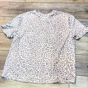 Johnny Was Calme cheetah print mock neck short sleeve shirt size xs